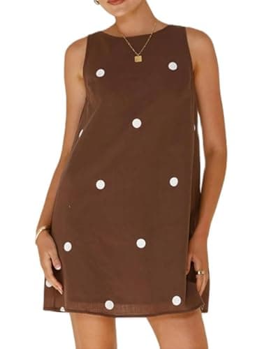 Image of SANSIWU Womens Summer Polka Dot Mini Dress Sleeveless Round Neck Babydoll Tank Sexy Flowy A-Line Party Short Dress (Chocolate, M)
