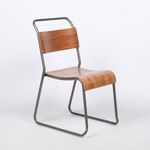 Image of Maison Vintage Retro School Style Metal Industrial Stackable Plywood Dining Chair Restaurant Pub Commercial