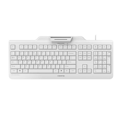 Image of CHERRY SECURE BOARD 1.0, Wired Security Keyboard with Card Reader and RFID/NFC Interface, UK Layout (QWERTY), USB-A Port, White-Grey