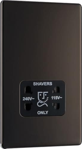Image of BG Electrical Dual Voltage Shaver Plug Socket, Electric Toothbrush Charger Socket for Bathrooms, Screwless Front Plate, Premium Flatplate, 2-Pin, Black Nickel, 115V / 240V, FBN20B