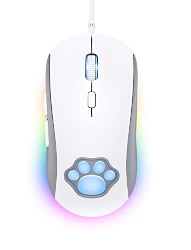 Image of PHNIXGAM Cat Paw RGB Gaming Mouse, Silent Optical Computer Mice USB Wired with 6 Adjustable DPI Up to 7200, RGB Lighting, 6 Programmable Buttons for Windows/Vista/Linux (White)