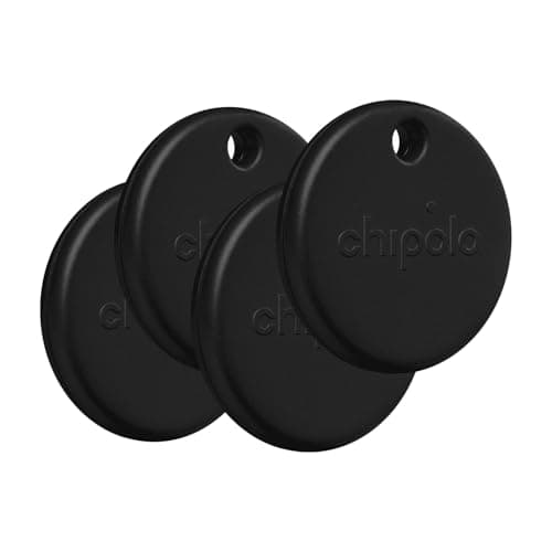 Image of Chipolo POP Tracker Tag - Colorful, Compatible, Loud Bluetooth Tracker with Call Your Phone & Out of Range Alert, Works with Find Hub on Android or Apple Find My (4 Pack (Black))