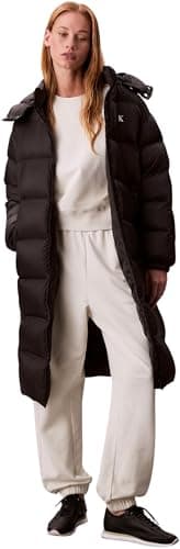 Image of Calvin Klein Women’s Essential Mid Weight Long Puffer Jacket with Hood, Black (Black), 2XS
