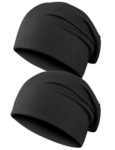 Image of Kiiwah 2pcs Unisex Slouchy Beanie Cap, Winter Slouch Beanie Hat, Jersey Skull Cap for Men and Women (Black)