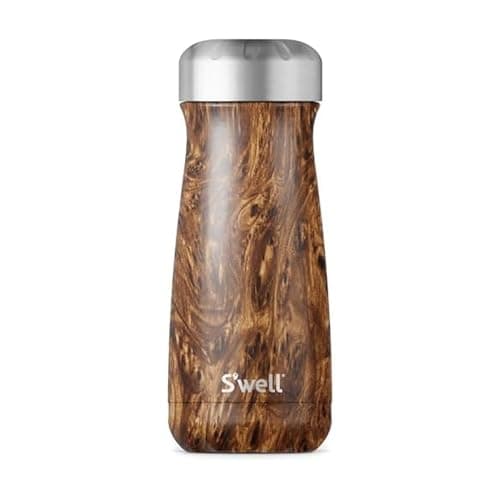Image of S'well Traveler Drinks Bottle, Teakwood, 470ml. Vacuum-Insulated Travel Bottle Keeps Drinks Cold and Hot - BPA-Free Stainless Steel Water Bottle