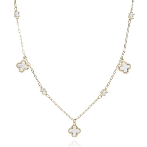 Image of equilibrium Clover Elegance Mother Of Pearl Gold Plated Necklace - Cream and Gold