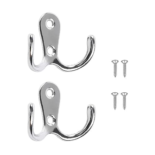 Image of Yesmin 2 Pcs Double Prong Robe Hooks, Dual Coat Hooks Wall Mounted Hanging Clothes for Bathroom Bedroom Door Wall Retro Metal Cloth Hanger Double Coat Hooks with 4 Screws (Sliver)