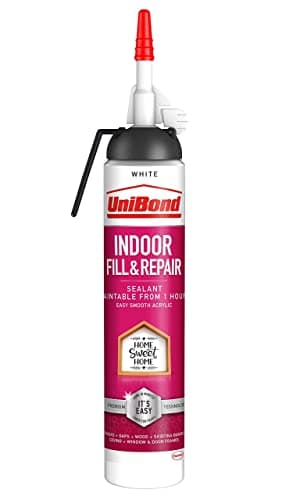 Image of UniBond Fill & Repair Sealant for Indoor Use, White Acrylic Sealant, Easy to Apply, Ideal for Cracks, Gaps, Wood, Skirting Boards, Coving, Window & Door Frames, 1 x 310g Cartridge
