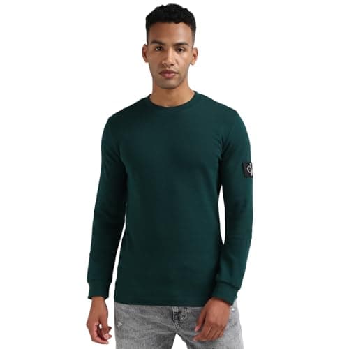 Image of Calvin Klein Men’s Basic Badge Waffle Long Sleeve Top, Green (Ponderosa Pine), 3XL