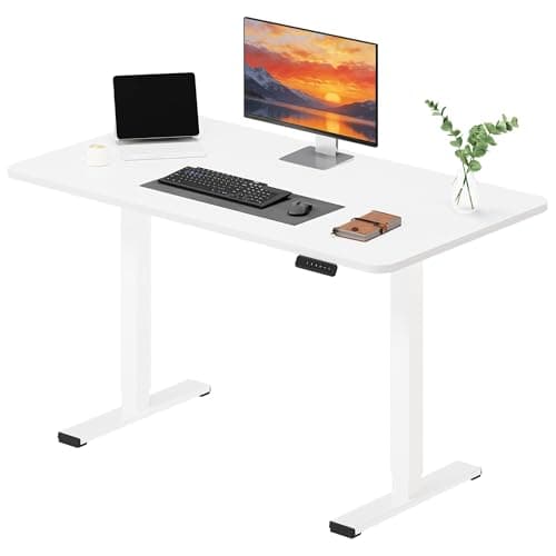 Image of SANODESK 120 * 60 Electric Standing Desk ONE PIECE DeskTop Height Ajustable Desk With Memory Smart Panel Sit Stand Desk for Home Office (White Frame+ White Desktop)