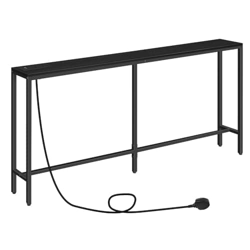 Image of MAHANCRIS Console Table with Power Outlet, 160 cm Narrow Sofa Table, Industrial Entryway Table with USB Ports, Behind Couch Table for Entryway, Hallway, Living Room, Bedroom, Black ACTHB16KE01N1
