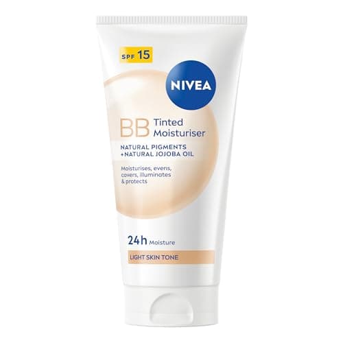 Image of NIVEA BB Tinted Moisturiser SPF 15 Light (3 x 50ml), 24 Hour Moisturising BB Cream with Jojoba Oil, Covers Imperfections and Evens Skin Tone, For Light Skin Tones