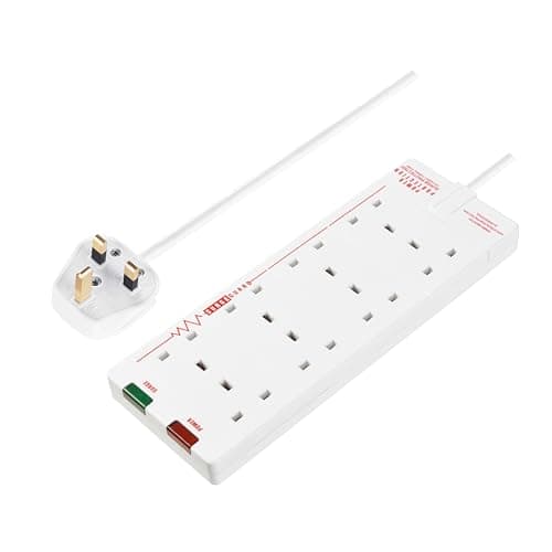 Image of Masterplug Eight Socket Surge Protected Extension Lead, 2 Metres, 27 x 10 cm, White