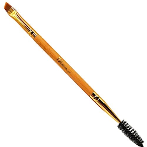 Image of Blazonn Eyebrow Brush, Bamboo Handle and Spoolie 2in1 Angled Brush, Use with Gel, Cream or Powder, for Lining and Shaping Brows and Eyelashes, Vegan and Cruelty free, Recycled Packaging