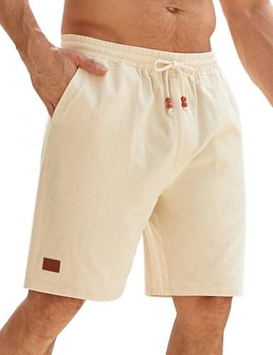 Image of heekpek Mens Shorts Cotton Chino Shorts with Pockets Casual Summer Men's Sports Shorts Elasticated Waist, Beige, XXL