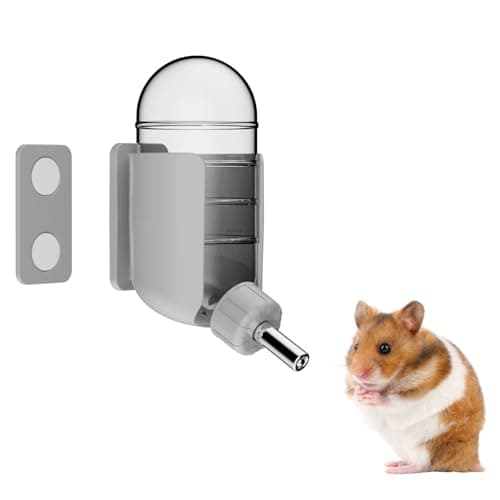 Image of Hamster Water Bottle with Magnetic Holder, Freestanding Water Bottle for Glass Tanks, Suitable for Syrian Dwarf Hamsters Gerbils Mice Rats Degus (Grey, 120ml (Magnetic-Mounted))