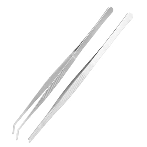 Image of 2-Pack 30cm Stainless Steel Extra Long Tweezers – Straight & Curved Precision Tongs with Serrated Tips – Ideal for Reptile Feeding, Cooking, Aquascaping, Terrariums, Labs, Gardens & Kitchen Use