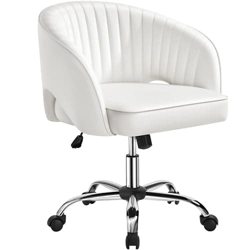 Image of Yaheetech Faux Leather Office Desk Chair, Makeup Vanity Chair Swivel Adjustable Accent Armchair for Home Office, Bedroom, Living Room, Cream