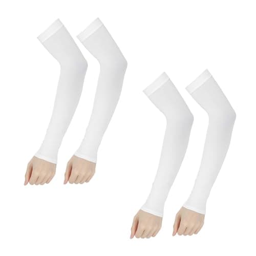 Image of Ouligay 2 Pairs Arm Sleeves for Men Women UPF 50 UV Sun Protection Arm Sleeves Cooling Sport Compression Tattoo Cover Up Sleeve(white)