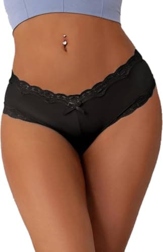 Image of Intimate Fantasies Silky Lace Trim Knickers Womens Soft Comfortable Briefs Black Pink Red Sizes 8 10 12 14 16 18 20 M (UK, Numeric, 12, 14, Regular, Regular, Black)