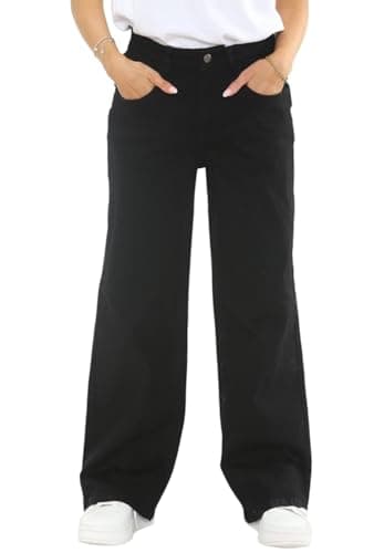 Image of MYT Womens Wide Leg Jeans Ladies Baggy Loose High Waisted Stretch Denim Pants Black 24 Regular