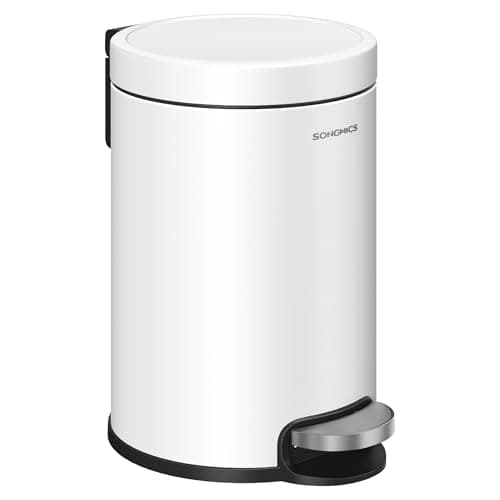Image of SONGMICS Bathroom Pedal Bin, 0.8 Gallon (3 L) Steel Toilet Bin with Soft-Close Lid, Inner Bucket, for Waste, Bedroom, Cloud White LTB013WZ01