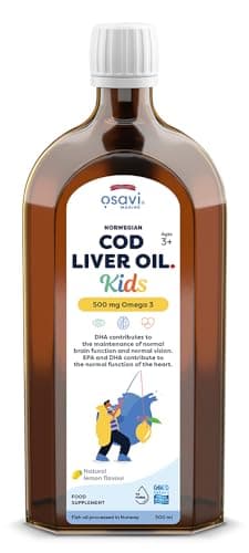 Image of Osavi Norwegian Cod Liver Oil Kids – 500 ml | 500 mg Omega–3| Supports Brain Function, Vision, Heart Health, Immune System | Includes 135 µg Vitamin A | Lemon Flavour | Made in Norway