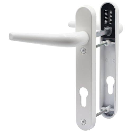 Image of SHIELD HARDWARE uPVC Door Handle 92mm PZ Sprung Pair for PVC and Composite Doors White 122mm Fixing Centres