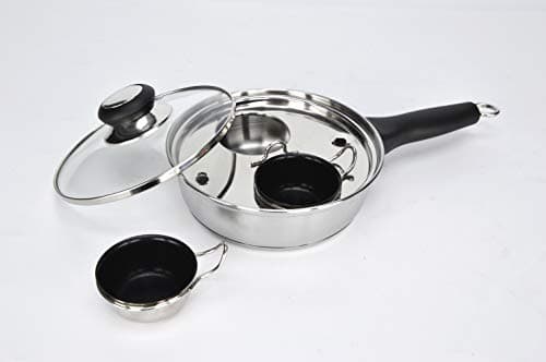 Image of RUNZI 2 Cups Egg Poacher Pan - Stainless Steel Poached Egg Cooker – Perfect Poached Egg Maker – Induction Cooktop Egg Poachers Cookware Set with 2 Nonstick Large Silicone Egg Poacher Cups