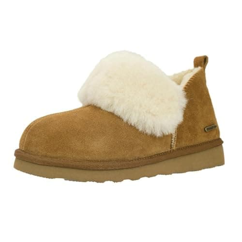 Image of PAMIR Women's Winter Warm House Shoes & Slipper Boots - Indoor Outdoor Ankle Booties with Genuine Suede, Sheepskin Trim & Memory Foam (Chestnut, Size 8 UK)