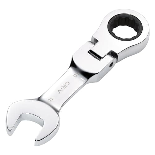Image of Draper 27973 HI-TORQ Metric Stubby Flexible Head Ratchet Combination Spanner, 15mm