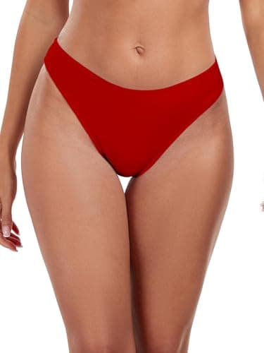 Image of Ocean Blues Women's High Leg Bikini Briefs Medium Coverage Swim Bottom, Red, Size Medium