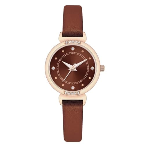 Image of NUOVO Women Watches Brown Leather Ladies Watches Rose Gold Case Elegant Simple Watch Crystal Diamond Watch Analogue Quartz Watches for Women