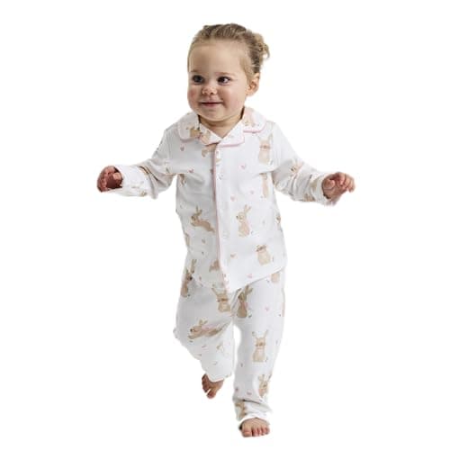 Image of Baby Girls Traditional Bunny Rabbit Pyjamas Button Collar (Bunny Pjs, 2-3 Years) Multicolour