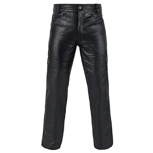 Image of FNine Genuine Leather Full Grain Motorbike Leather Pants, Motorcycle Style, 34 Inches Waist, Black