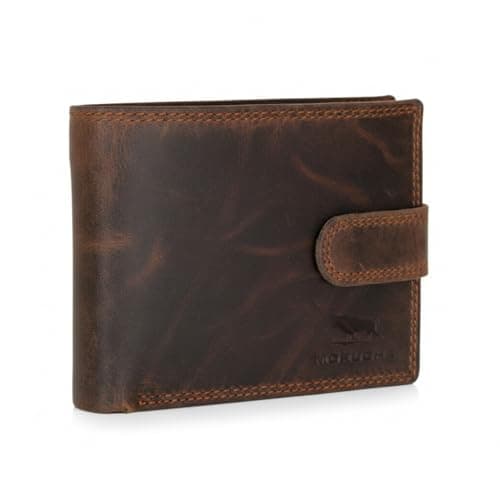 Image of MORUCHA Wallets Men Anti-Theft RFID Blocking Genuine Distressed Hunter Leather Passcase Wallet Money Cards Coin Organiser Purse Gift for Men M80 Dark Brown