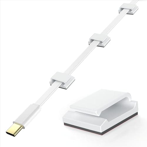 Image of AGPTEK Cable Clips White Self Adhesive 60PCS, Wire Management Holder Cord Organiser Hooks for Desk Wall Workshop Home Office Outdoor Christmas Hanging Decorations Fairy Light