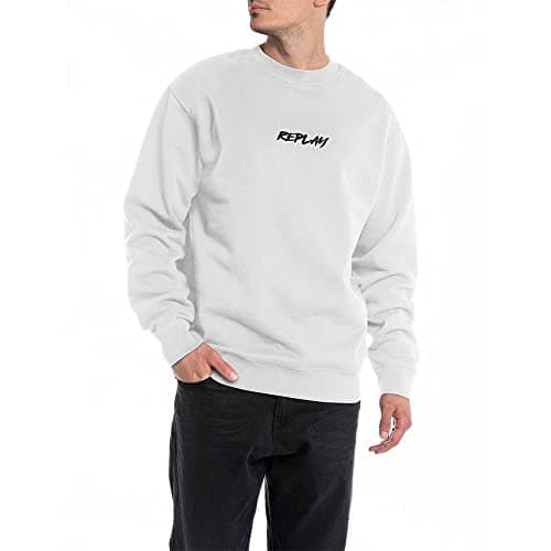 Image of Replay men's sweatshirt logo without hood, white (White 001), XL