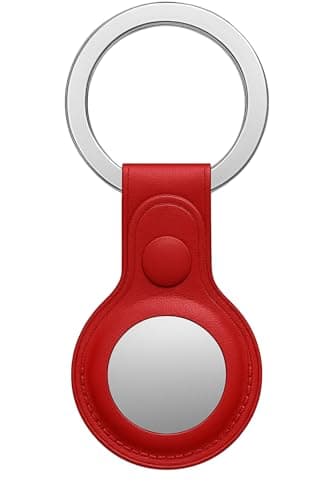 Image of Leather AirTag Keyring Case For Apple Airtag Holder Protective Leather Case Tracker Cover with Holder Airtag Key Ring Compatible with Apple New AirTag Dog Collar (red)