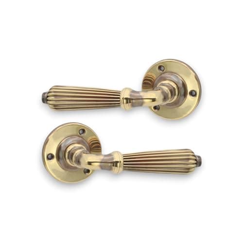 Image of Infinity Decor Reeded Lever Door Handle on Rose Set- Aged Brass & Aged Nickel Mortice Door Handles from Regency Period Style (Aged Brass)