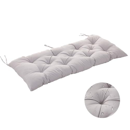 Image of Warmiehomy Garden Bench Cushion 2 Seater, Waterproof Bench Seat Cushion 100cm with Non-Slip Straps, 8CM Thick Garden Bench Padded Cushion, Rectangle Dining Bench Seat Pads Outdoor Indoor(Light Grey)