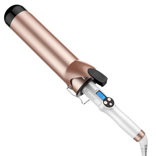 Image of Hoson 50mm Curling Tongs Large Barrel for Long Hair, Big Barrel Curling Wand Iron Dual Voltage,Ceramic Tourmaline Coating with LCD Display, Glove Include