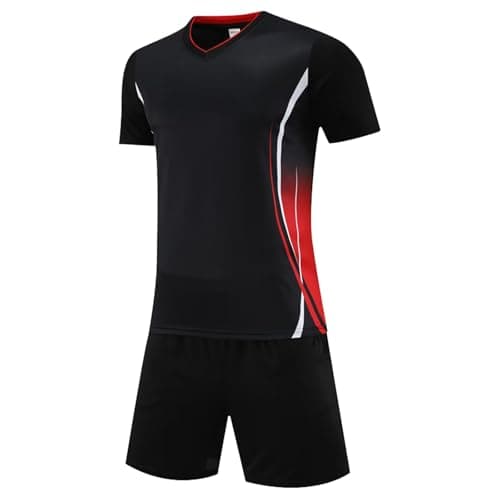 Image of Kids Boys Football Kit Children Soccer Jersery Set Gym Shorts and T-shirt Sets Sports Outfit(Black,11-12 Years)