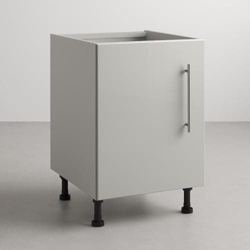 Image of Top Living MCR Flat Pack Light Grey Kitchen Base Unit with Light Grey Gloss Door-600mm wide