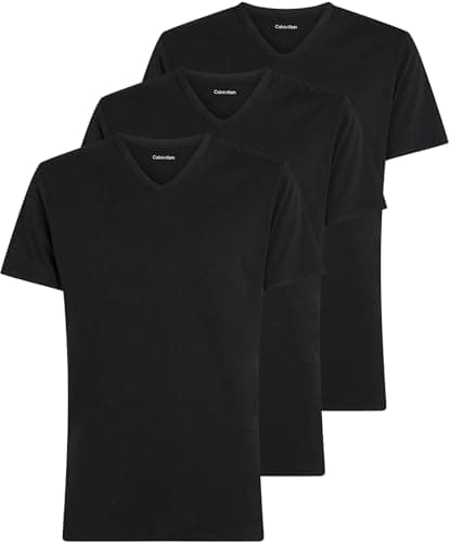 Image of Calvin Klein Men’s 3 Pack Short Sleeve V-Neck T-Shirts, Black (Black, Black, Black), M