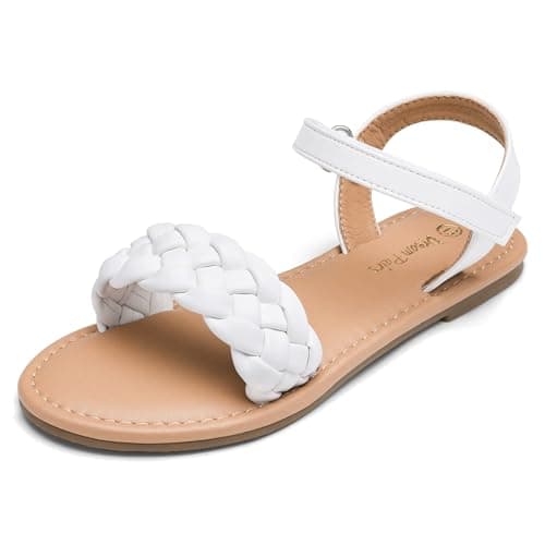 Image of DREAM PAIRS Girls Sandals Classic Open Toe Braided Flat Sandals Summer Dress Shoes for Little Kid/Big Kid SDSD222K,White,Size 13 UK Child/1 US Little Kid