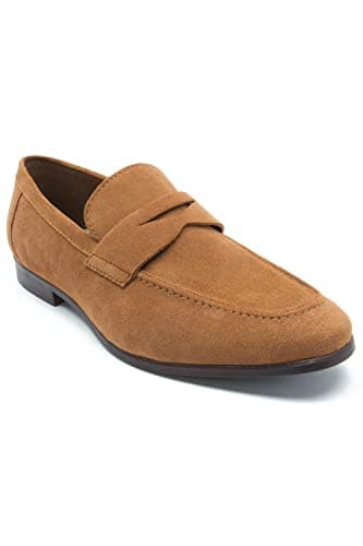 Image of Thomas Crick Men’s Harley Penny Loafers | Suede Leather Slip On Formal Shoes | Classic Office & Smart Wear - Rust Suede