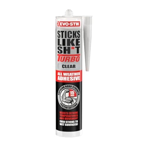 Image of EVO-STIK Sticks Like Sh*t Turbo CLEAR Adhesive - 290ml - All Weather - Fast Setting - Extreme Temperature & Movement Resistant