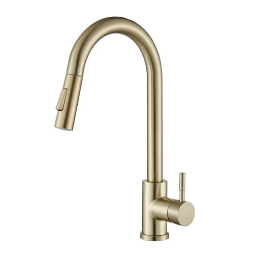 Image of Kitchen Tap,Kitchen Mixer Taps with Pull Out Sprayer, Swivel Single Handle High Arc Pull Down Stainless Steel Sink Faucet,Brushed Gold