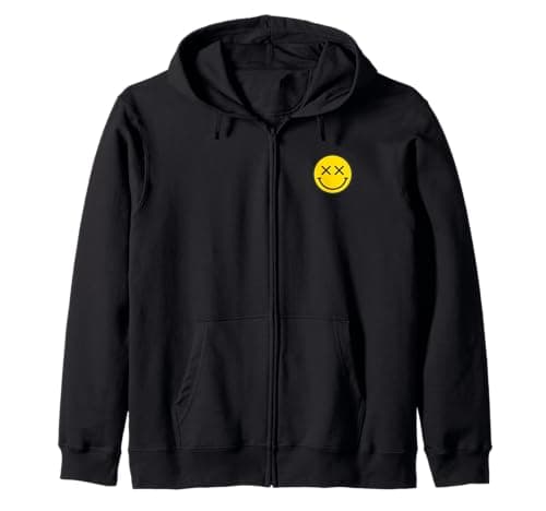 Image of Minimalist 80s X Eyes Happy Smiling Smile Face Pocket Logo Zip Hoodie